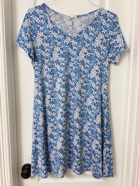 Redsky blue white floral swing short sleeve dress V-neck size 0X